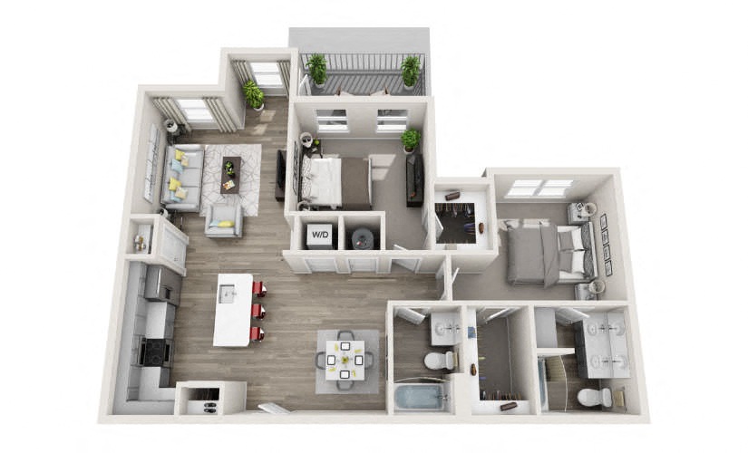 Floor plan for 2 beds, 2 baths, 1190 sqft